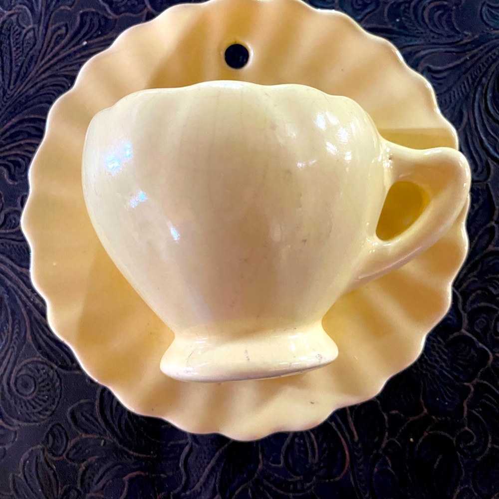 Vintage Yellow Teacup and Saucer wall pocket